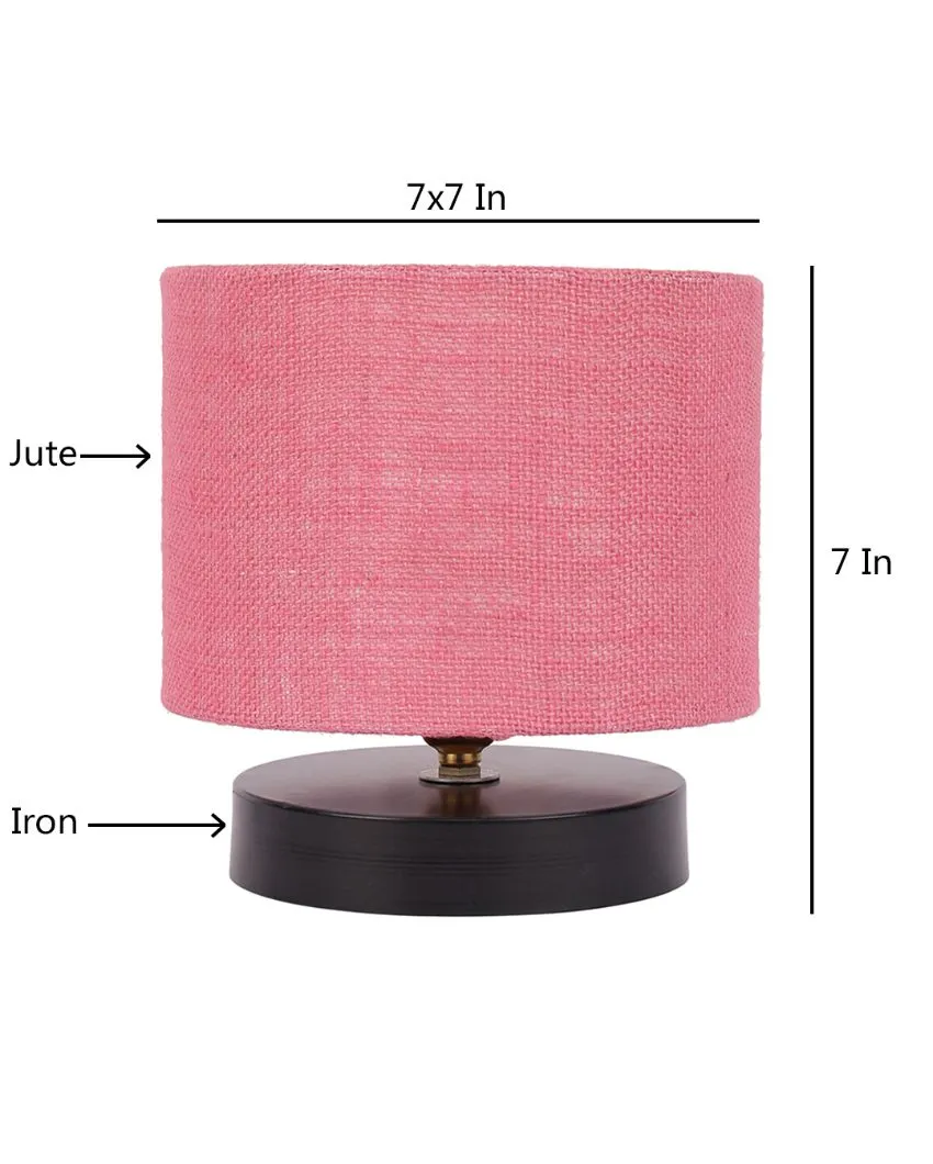 Black Wood Base Drum Designer Jute Shade Table Lamp | 7 x 7 inches
