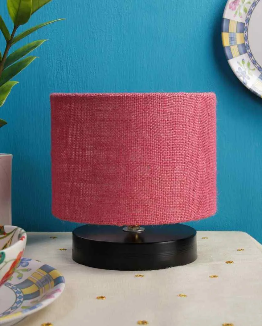 Black Wood Base Drum Designer Jute Shade Table Lamp | 7 x 7 inches