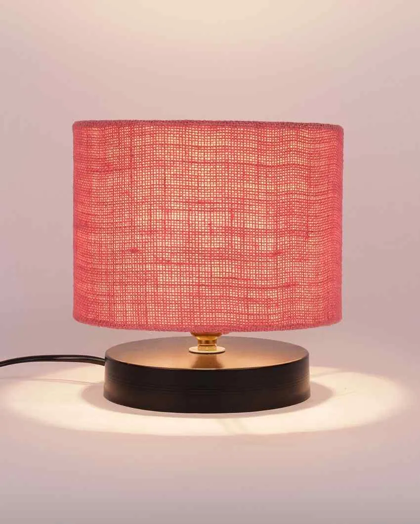 Black Wood Base Drum Designer Jute Shade Table Lamp | 7 x 7 inches