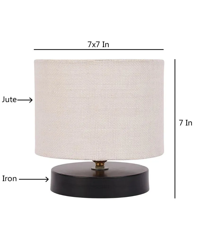 Black Wood Base Drum Designer Jute Shade Table Lamp | 7 x 7 inches