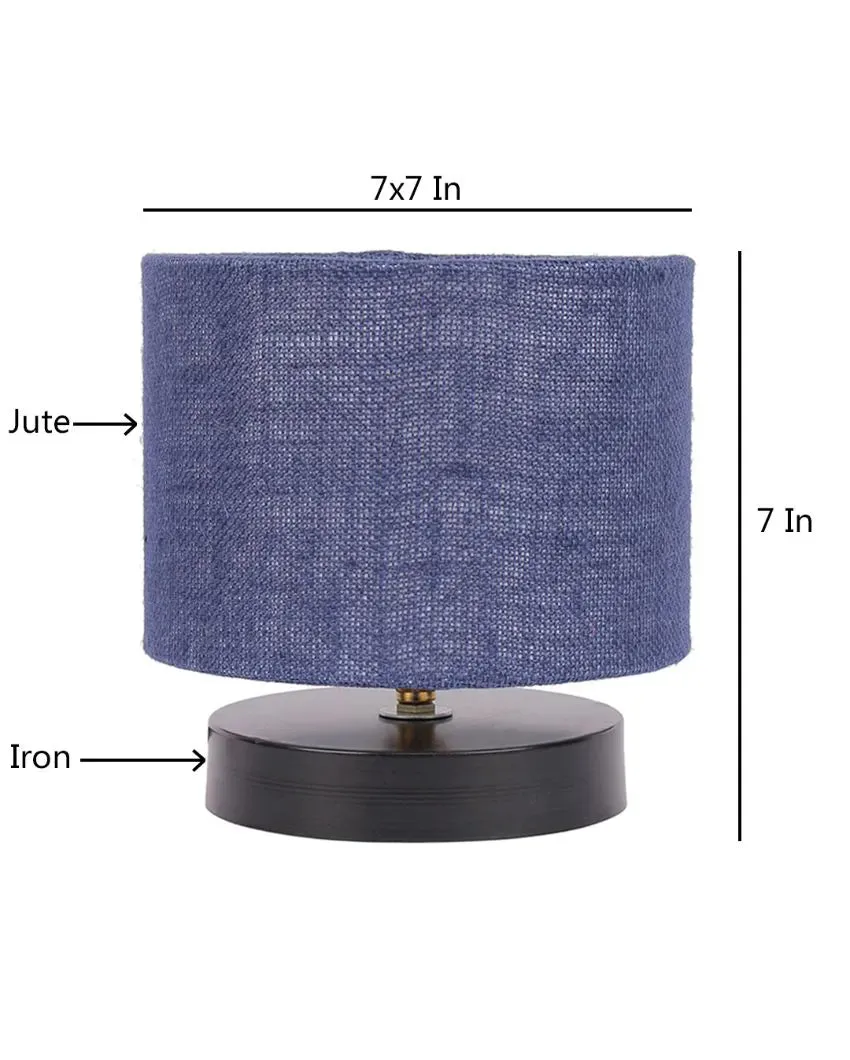 Black Wood Base Drum Designer Jute Shade Table Lamp | 7 x 7 inches