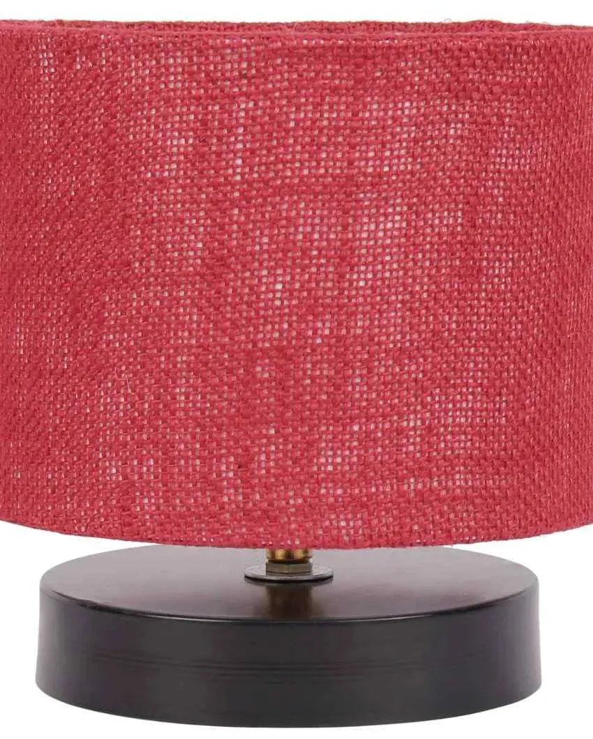 Black Wood Base Drum Designer Jute Shade Table Lamp | 7 x 7 inches