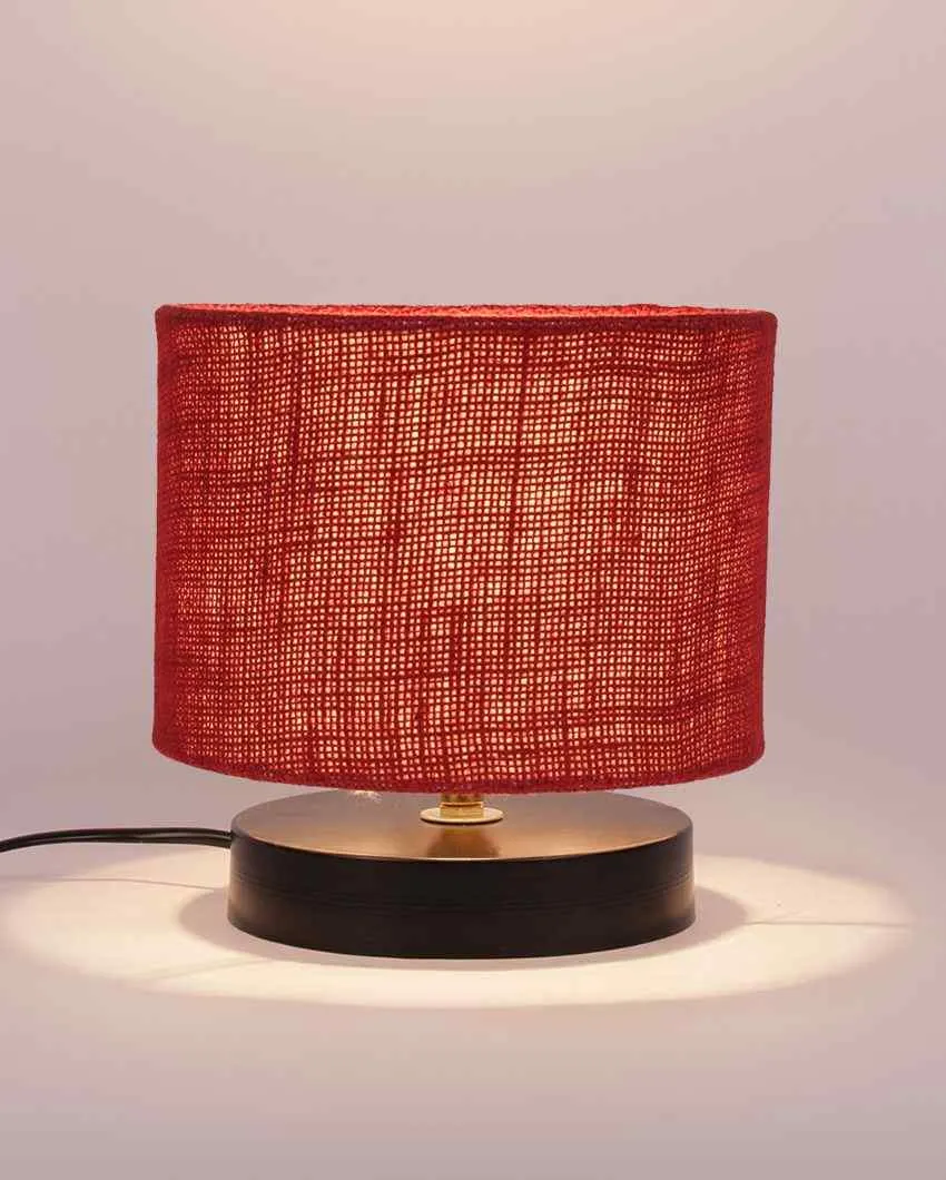 Black Wood Base Drum Designer Jute Shade Table Lamp | 7 x 7 inches