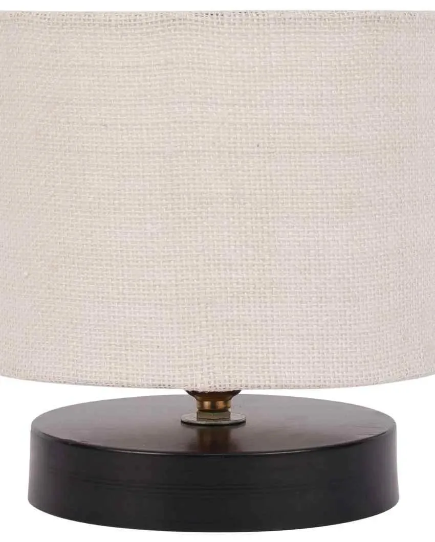 Black Wood Base Drum Designer Jute Shade Table Lamp | 7 x 7 inches