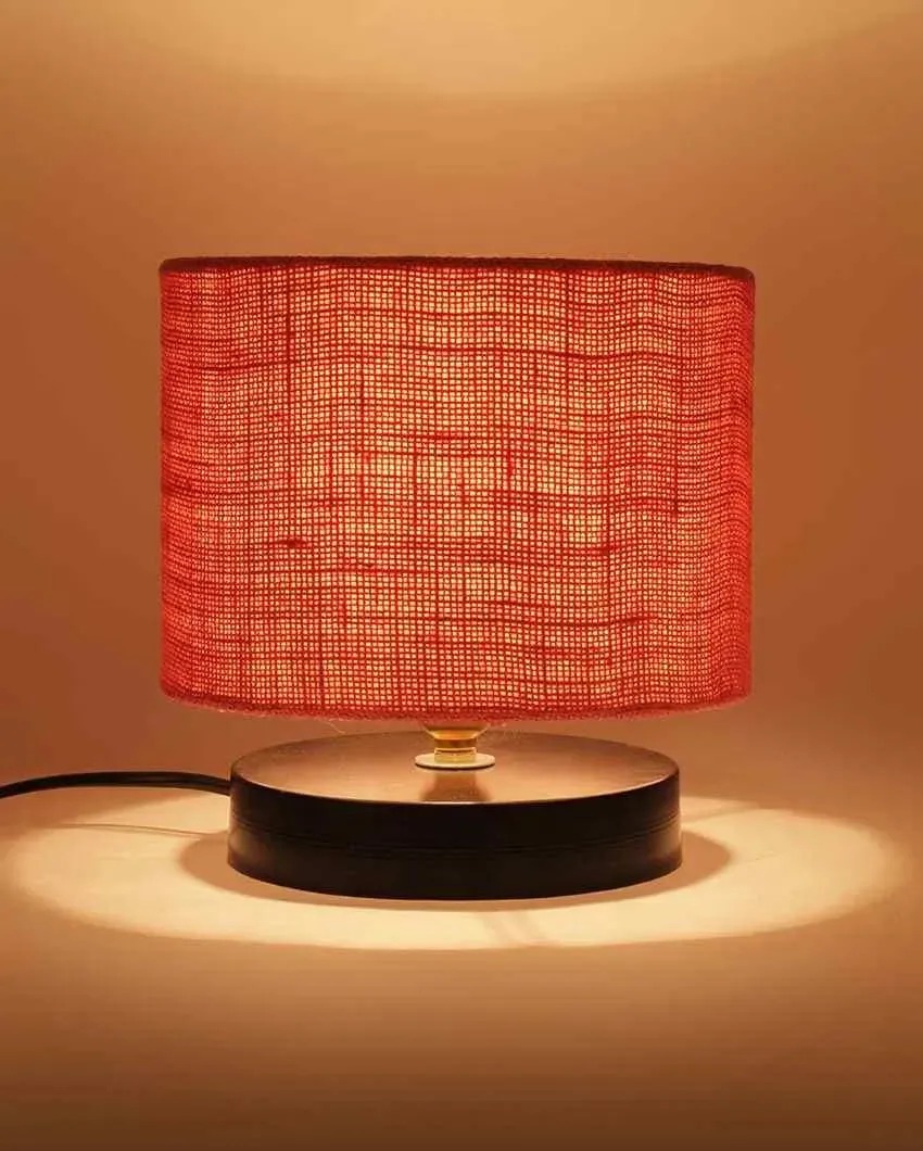 Black Wood Base Drum Designer Jute Shade Table Lamp | 7 x 7 inches
