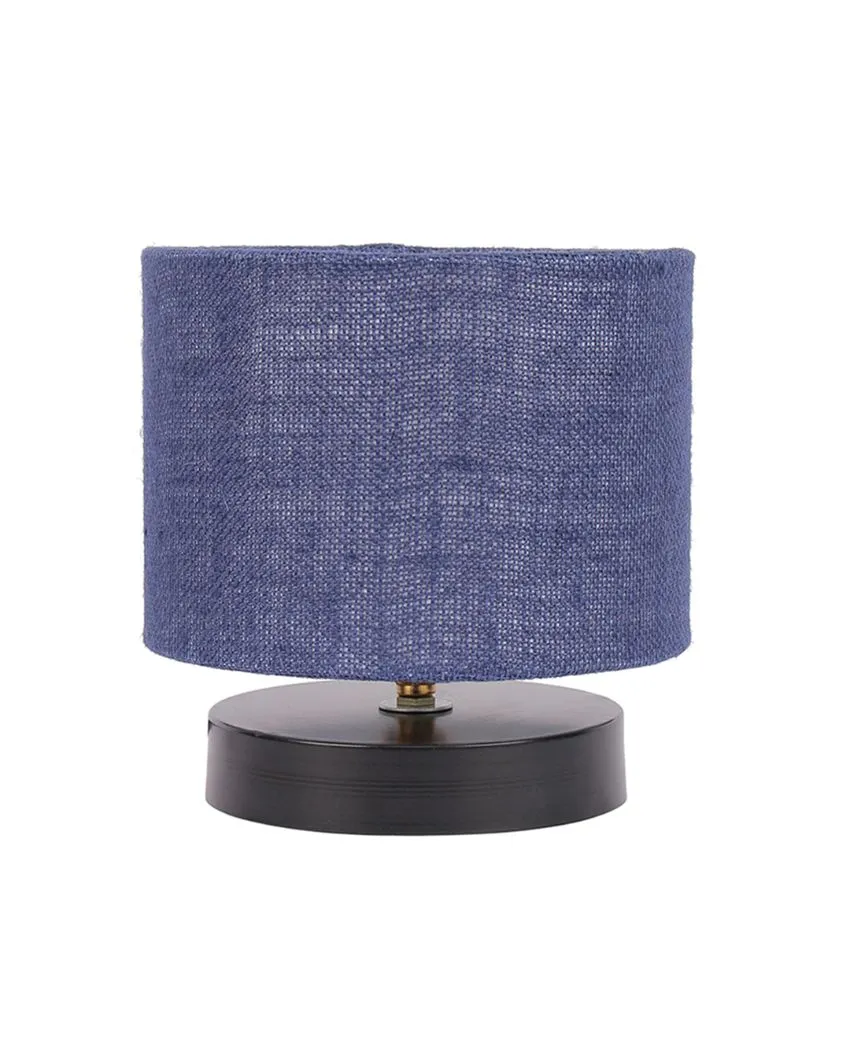 Black Wood Base Drum Designer Jute Shade Table Lamp | 7 x 7 inches