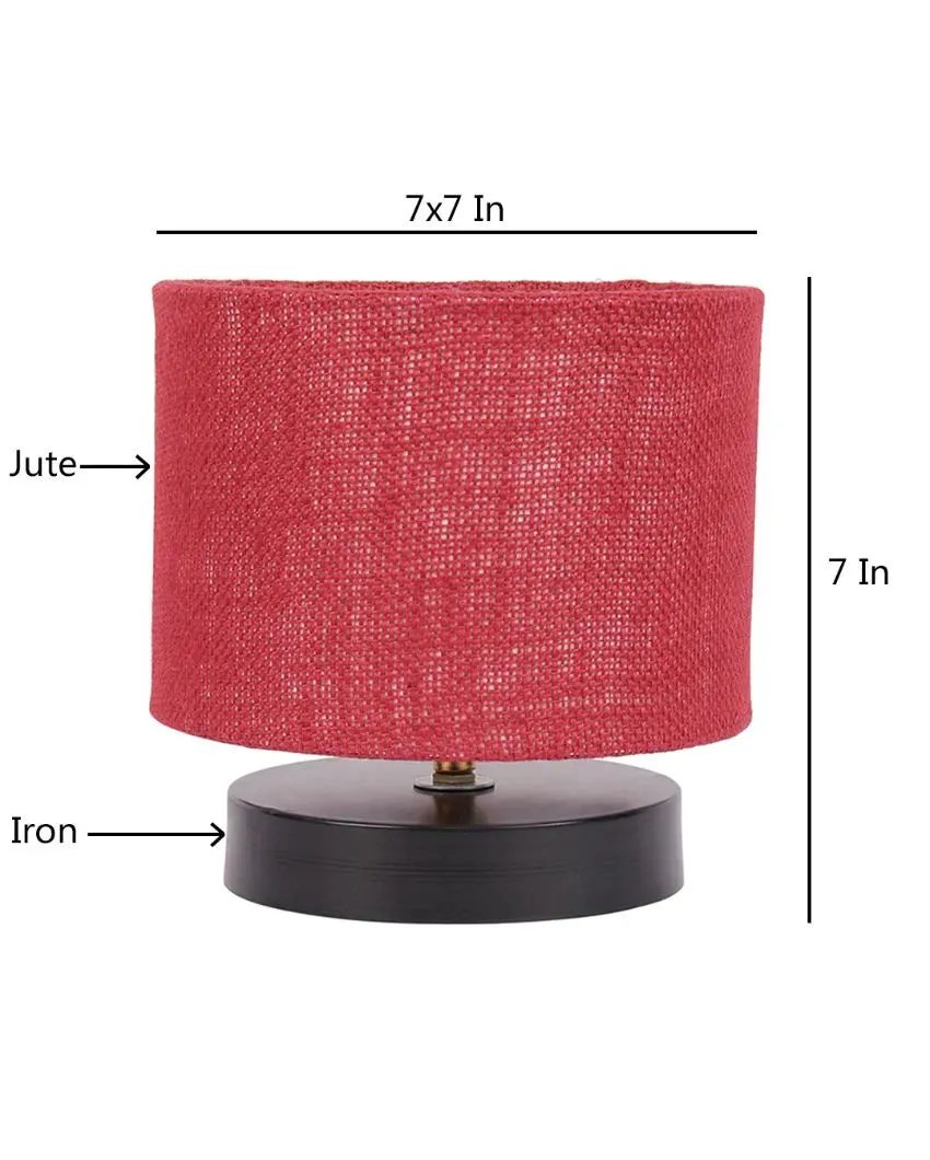 Black Wood Base Drum Designer Jute Shade Table Lamp | 7 x 7 inches