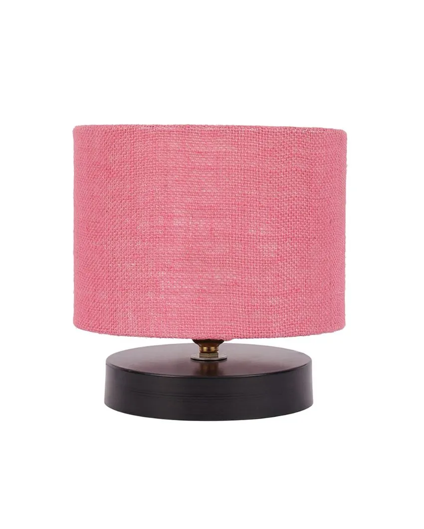 Black Wood Base Drum Designer Jute Shade Table Lamp | 7 x 7 inches
