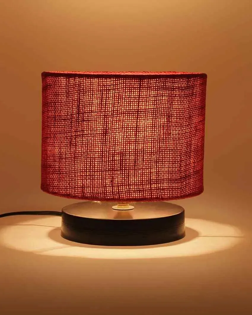 Black Wood Base Drum Designer Jute Shade Table Lamp | 7 x 7 inches