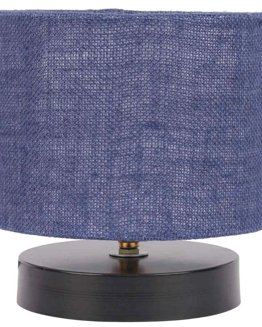 Black Wood Base Drum Designer Jute Shade Table Lamp | 7 x 7 inches