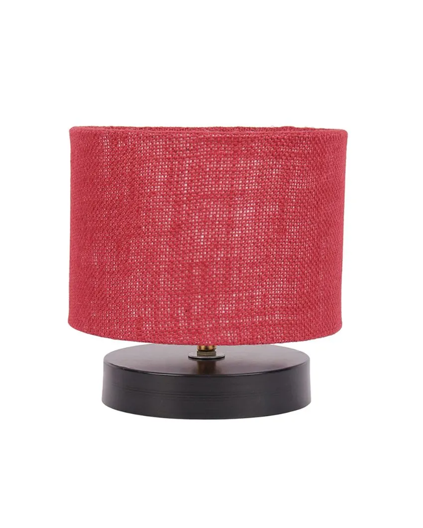 Black Wood Base Drum Designer Jute Shade Table Lamp | 7 x 7 inches