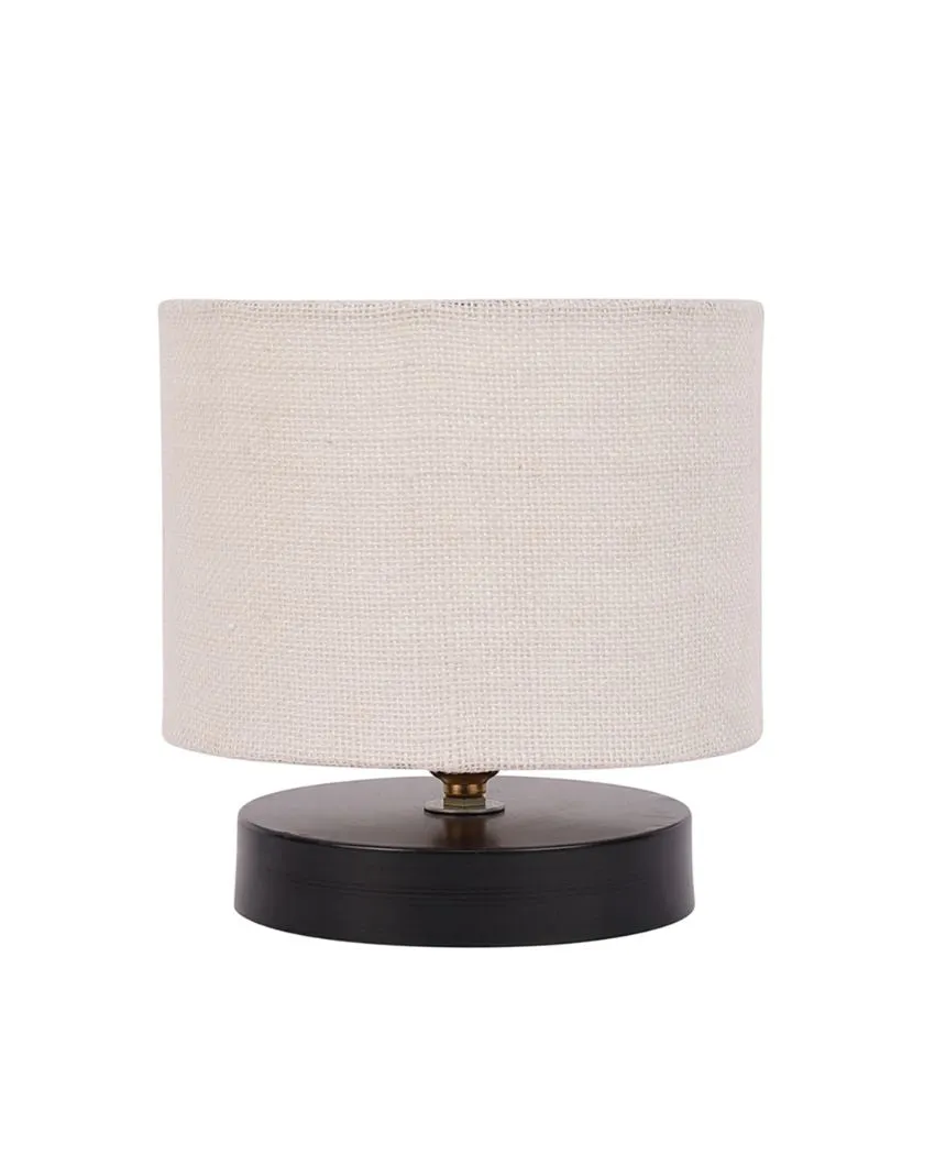 Black Wood Base Drum Designer Jute Shade Table Lamp | 7 x 7 inches