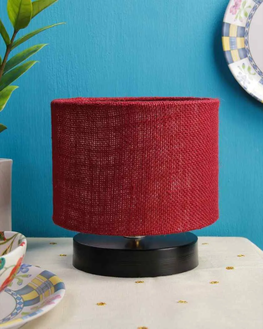 Black Wood Base Drum Designer Jute Shade Table Lamp | 7 x 7 inches