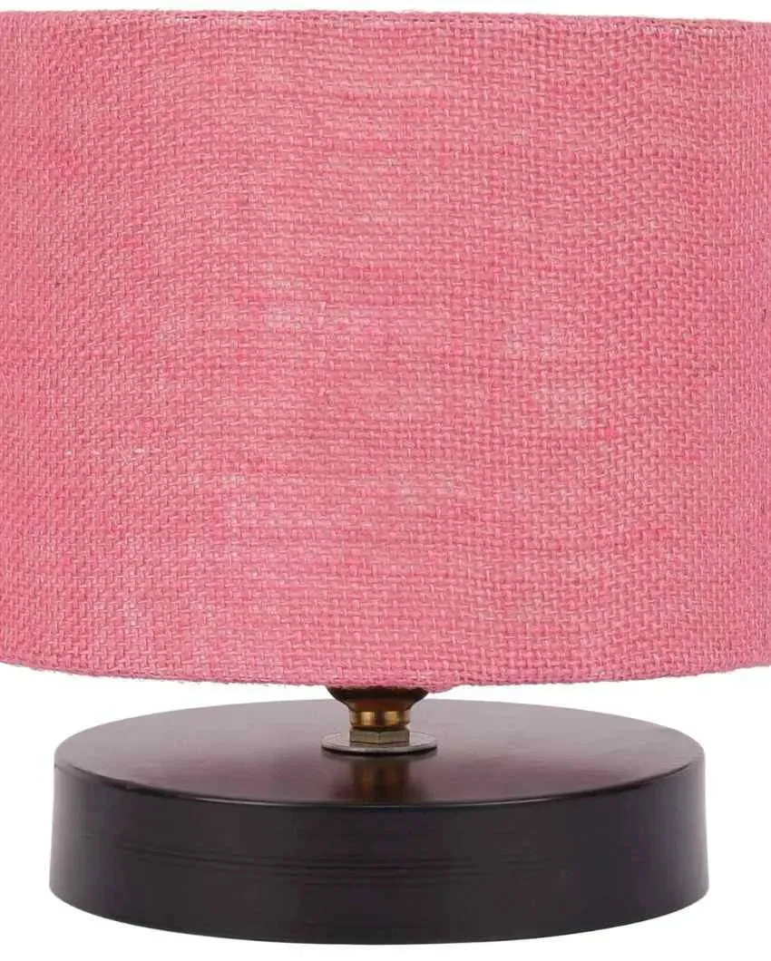 Black Wood Base Drum Designer Jute Shade Table Lamp | 7 x 7 inches