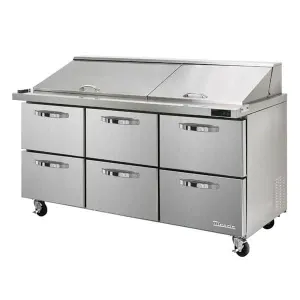Blue Air BLMT72-D6-HC 72" Refrigerated Mega Top Sandwich Prep Table with 6 Drawers - 20.2 Cu Ft