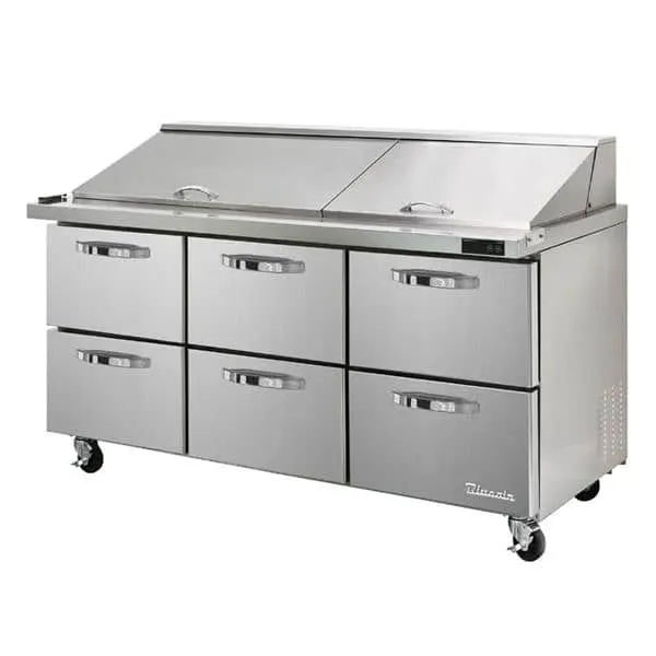Blue Air BLMT72-D6-HC 72" Refrigerated Mega Top Sandwich Prep Table with 6 Drawers - 20.2 Cu Ft