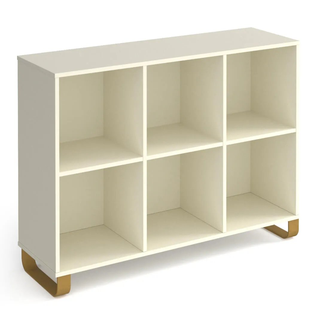 Cairo cube storage unit with open boxes and sleigh frame legs