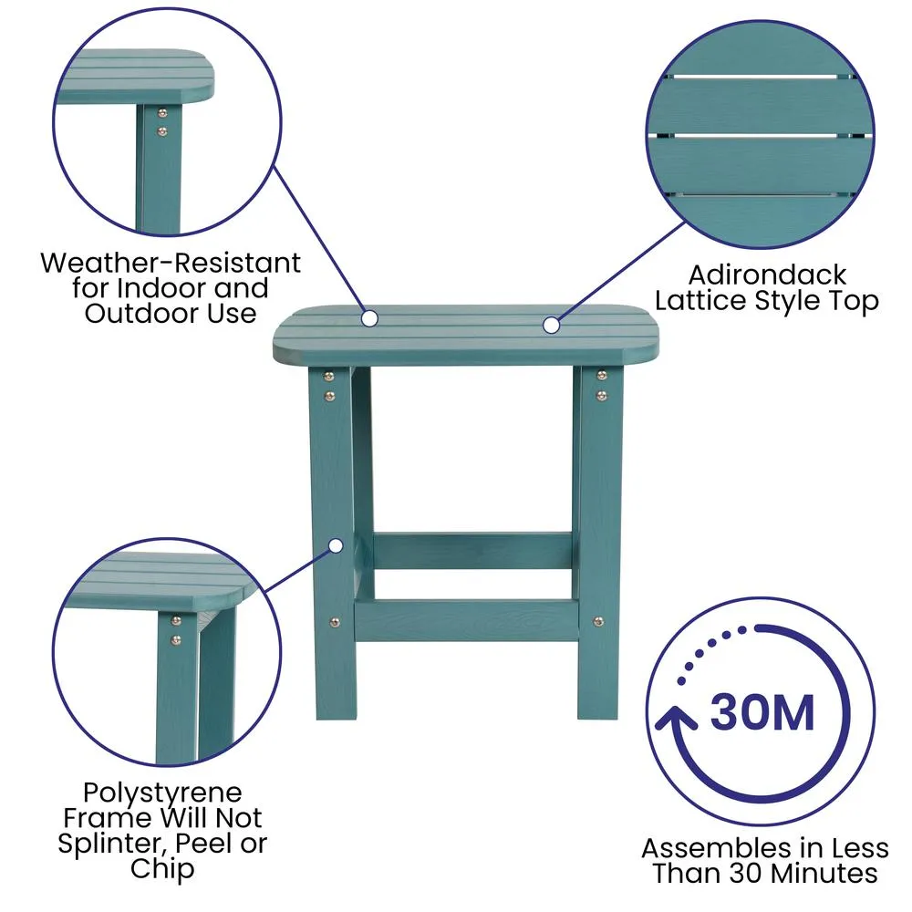 Charlestown All-Weather Poly Resin Wood Adirondack Side Table In Teal By Flash Furniture