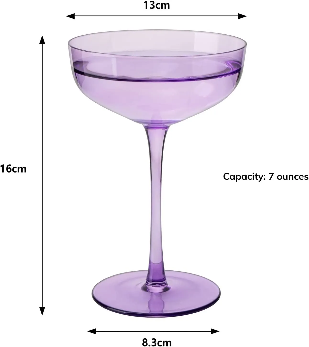 Colored Coupe Glass | 7oz | Set of 4 | Champagne & Cocktail Glasses