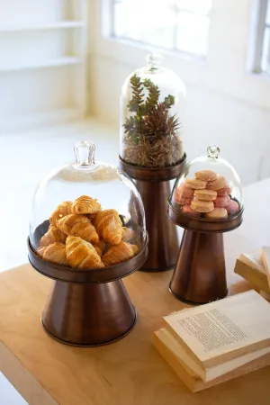 Copper Finish Glass & Metal Display Stands Set Of 3 By Kalalou