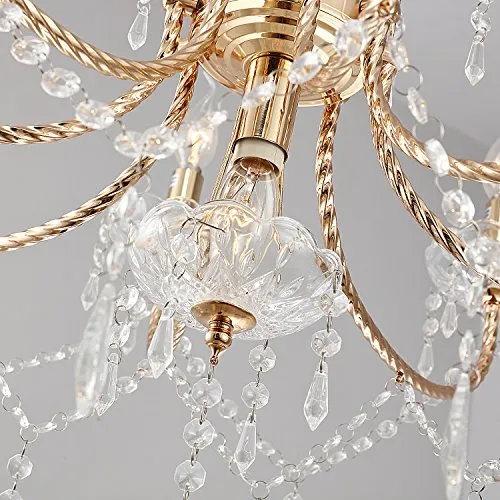Crystal Chandeliers Light Hanging Adjustable Height and Hand-polished Crystal Beads 9 Lights, Golden
