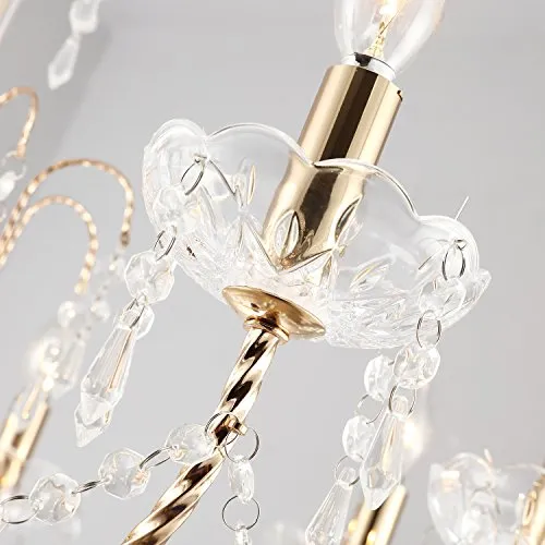 Crystal Chandeliers Light Hanging Adjustable Height and Hand-polished Crystal Beads 9 Lights, Golden