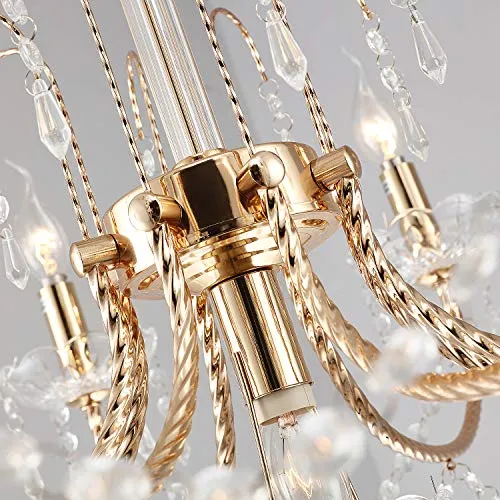 Crystal Chandeliers Light Hanging Adjustable Height and Hand-polished Crystal Beads 9 Lights, Golden