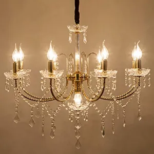 Crystal Chandeliers Light Hanging Adjustable Height and Hand-polished Crystal Beads 9 Lights, Golden