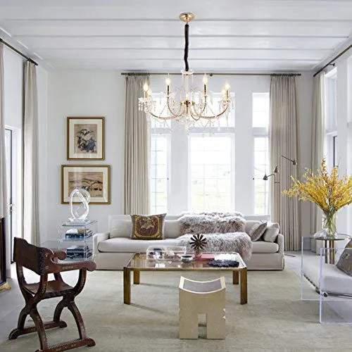 Crystal Chandeliers Light Hanging Adjustable Height and Hand-polished Crystal Beads 9 Lights, Golden