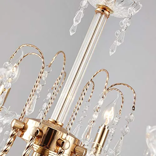 Crystal Chandeliers Light Hanging Adjustable Height and Hand-polished Crystal Beads 9 Lights, Golden