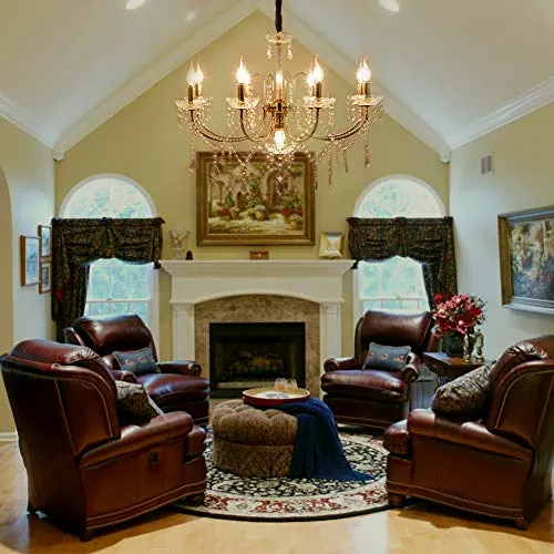 Crystal Chandeliers Light Hanging Adjustable Height and Hand-polished Crystal Beads 9 Lights, Golden