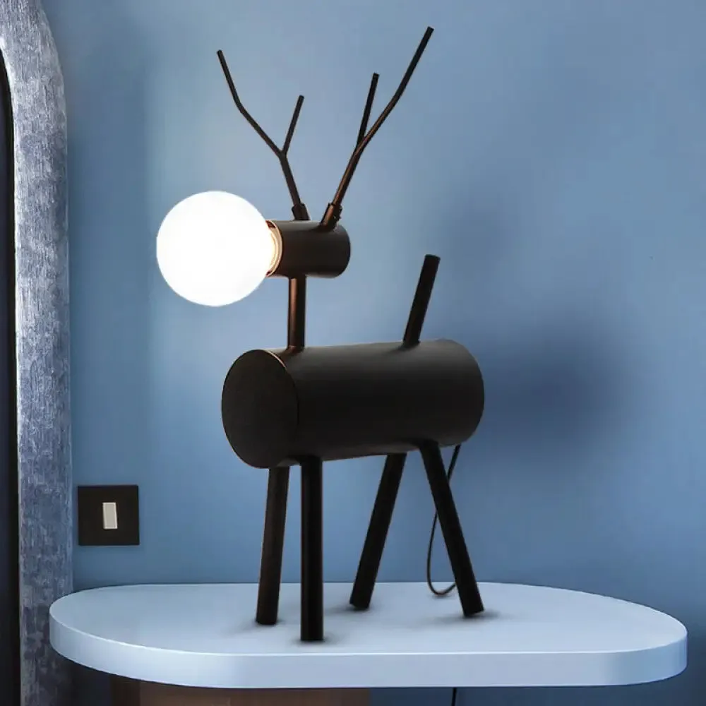 Cursa - Black Metal Deer Nightstand Lamp with Plug-In Cord - Creative Bedroom