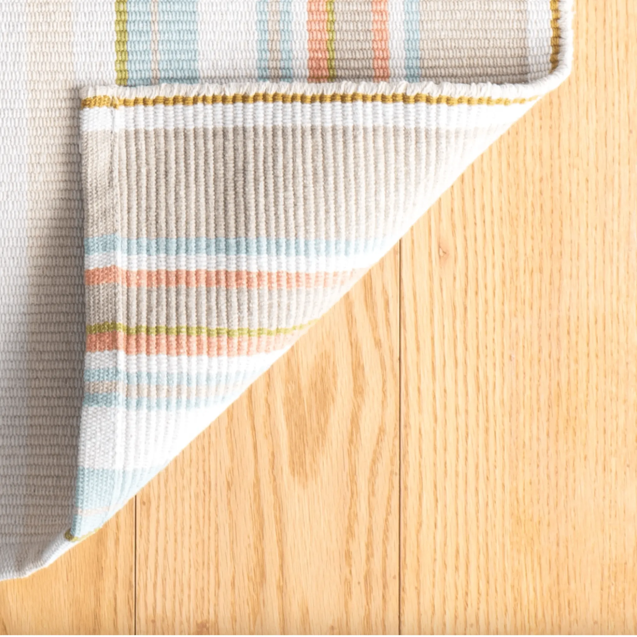 Daphne Stripe Handwoven Cotton Rug - Sky Blue