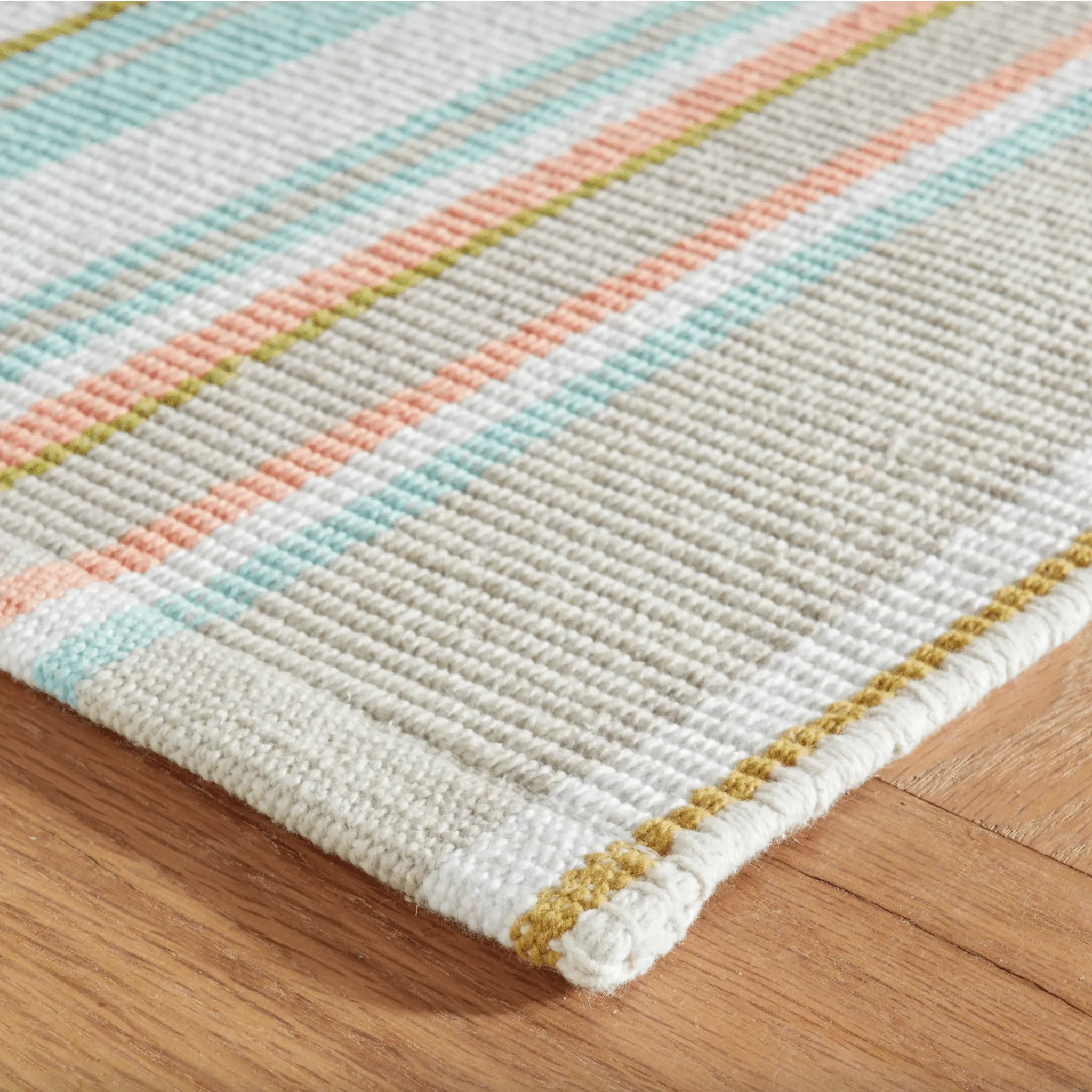 Daphne Stripe Handwoven Cotton Rug - Sky Blue