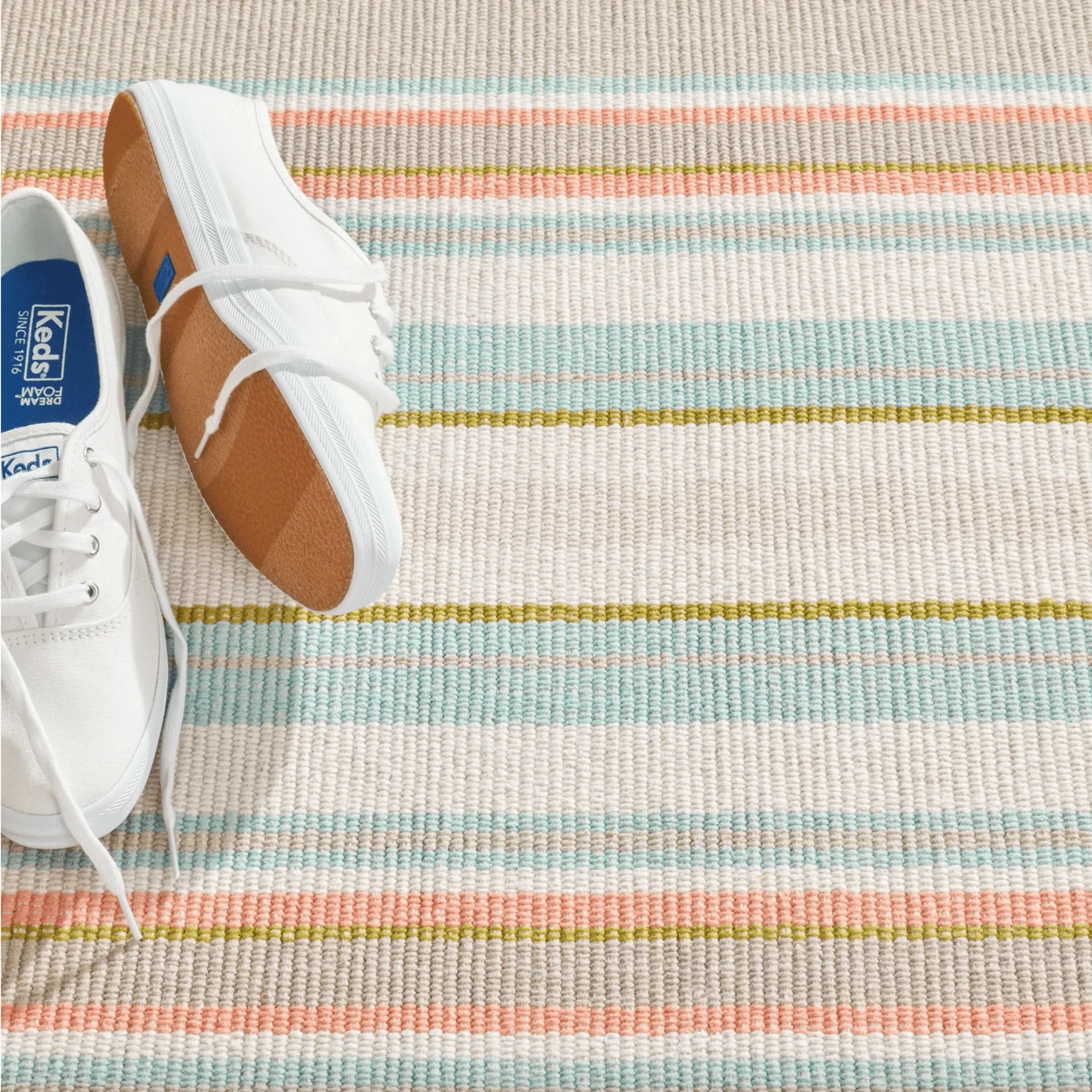 Daphne Stripe Handwoven Cotton Rug - Sky Blue