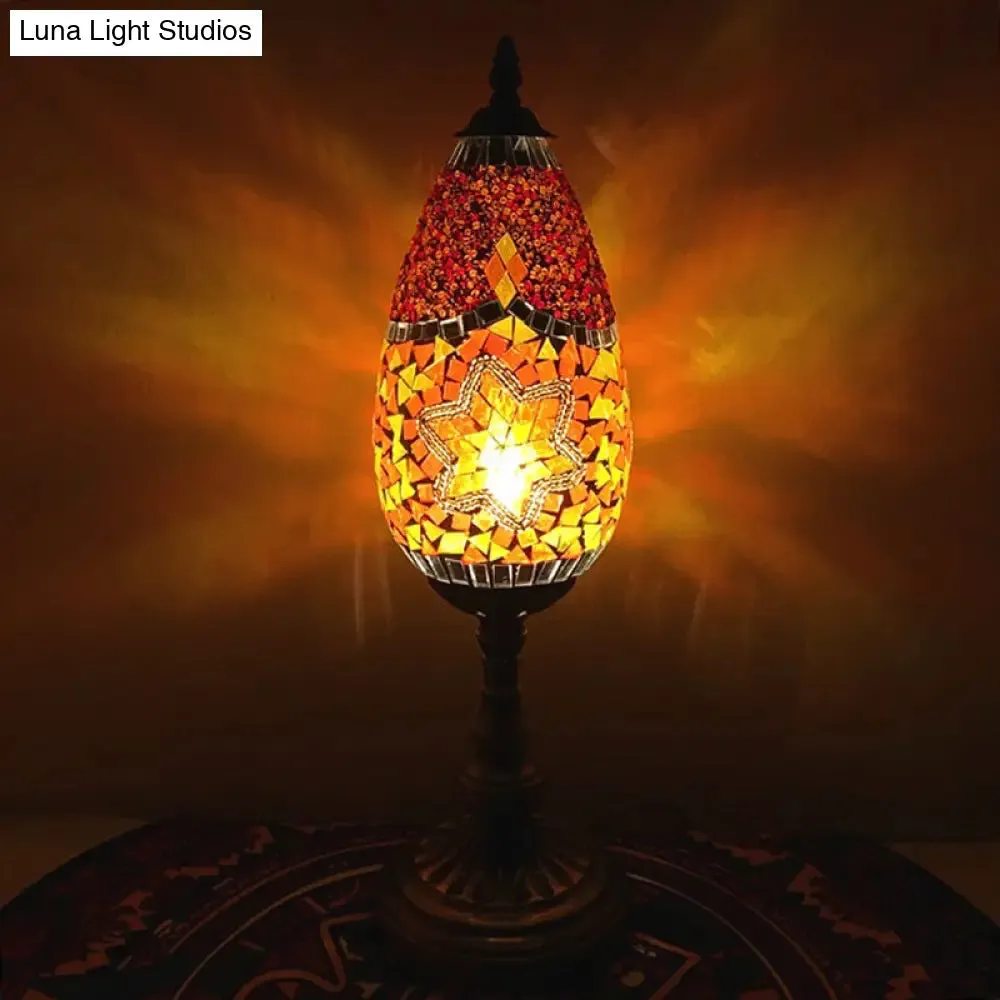 Diane - Antique Orange/Red 1 Bulb Table Light Antique Stained Art Glass Teardrop Plug In Nightstand Lamp for Living Room