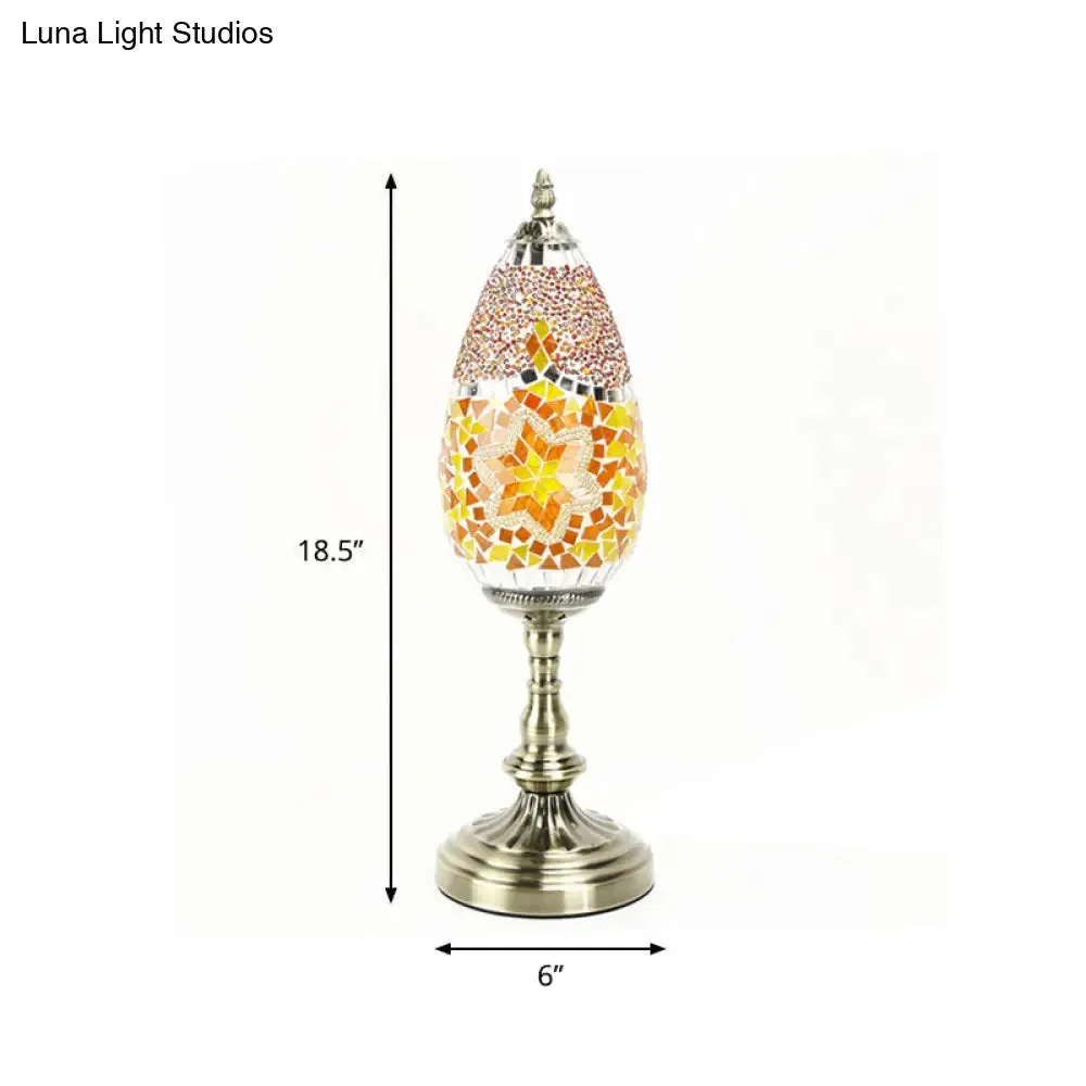Diane - Antique Orange/Red 1 Bulb Table Light Antique Stained Art Glass Teardrop Plug In Nightstand Lamp for Living Room