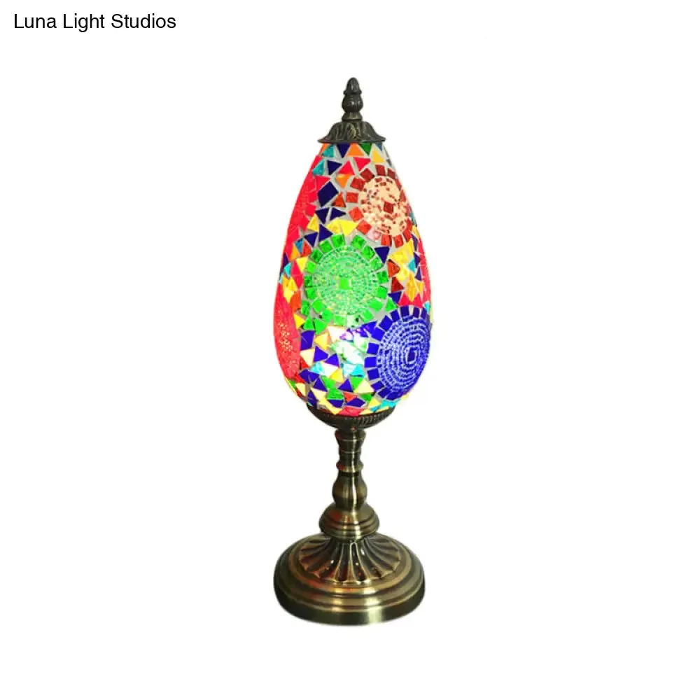 Diane - Antique Orange/Red 1 Bulb Table Light Antique Stained Art Glass Teardrop Plug In Nightstand Lamp for Living Room