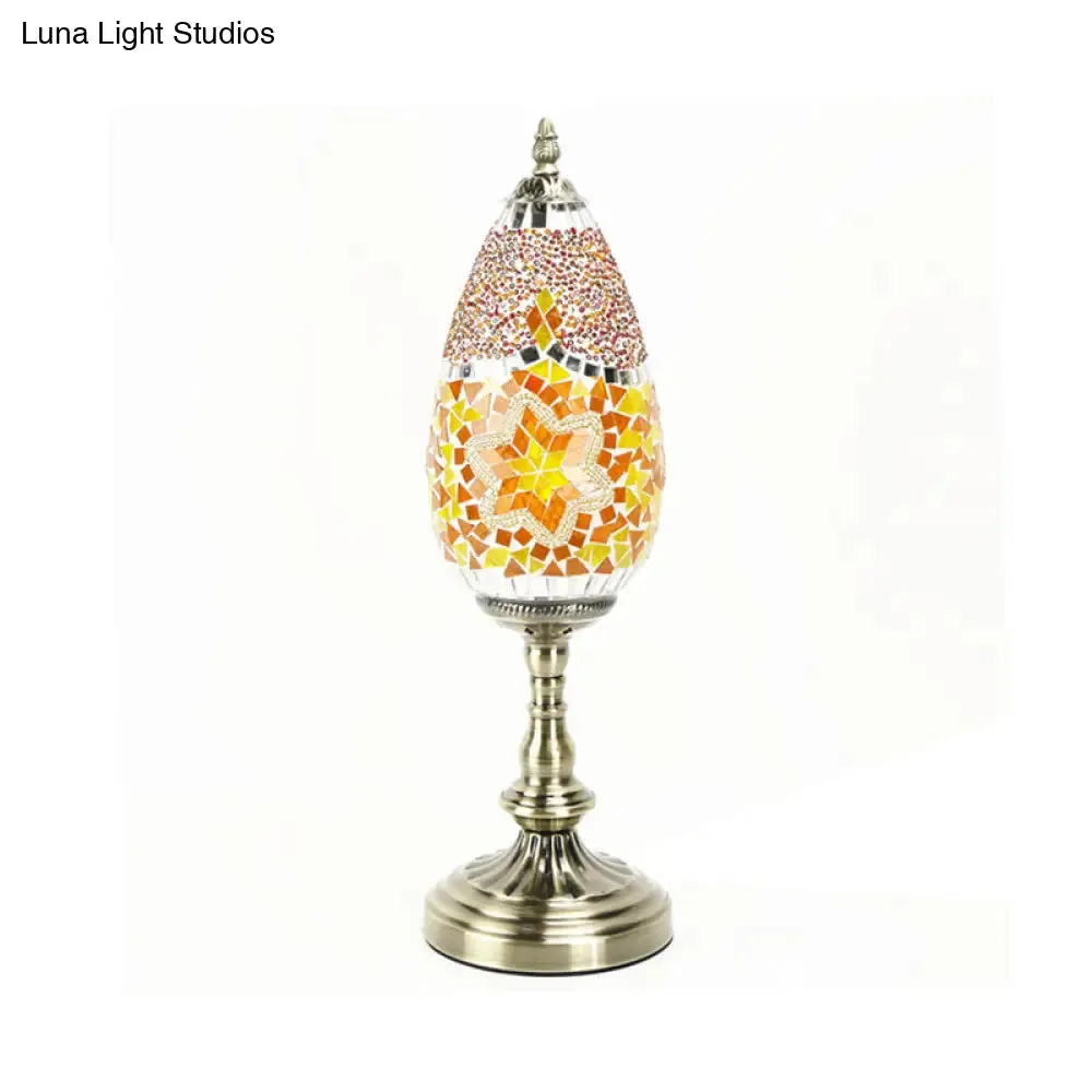 Diane - Antique Orange/Red 1 Bulb Table Light Antique Stained Art Glass Teardrop Plug In Nightstand Lamp for Living Room
