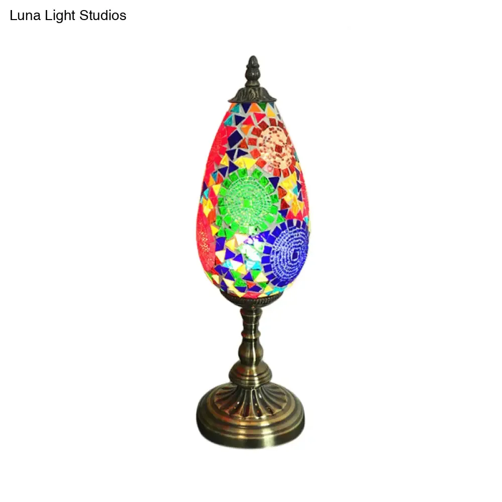 Diane - Antique Orange/Red 1 Bulb Table Light Antique Stained Art Glass Teardrop Plug In Nightstand Lamp for Living Room