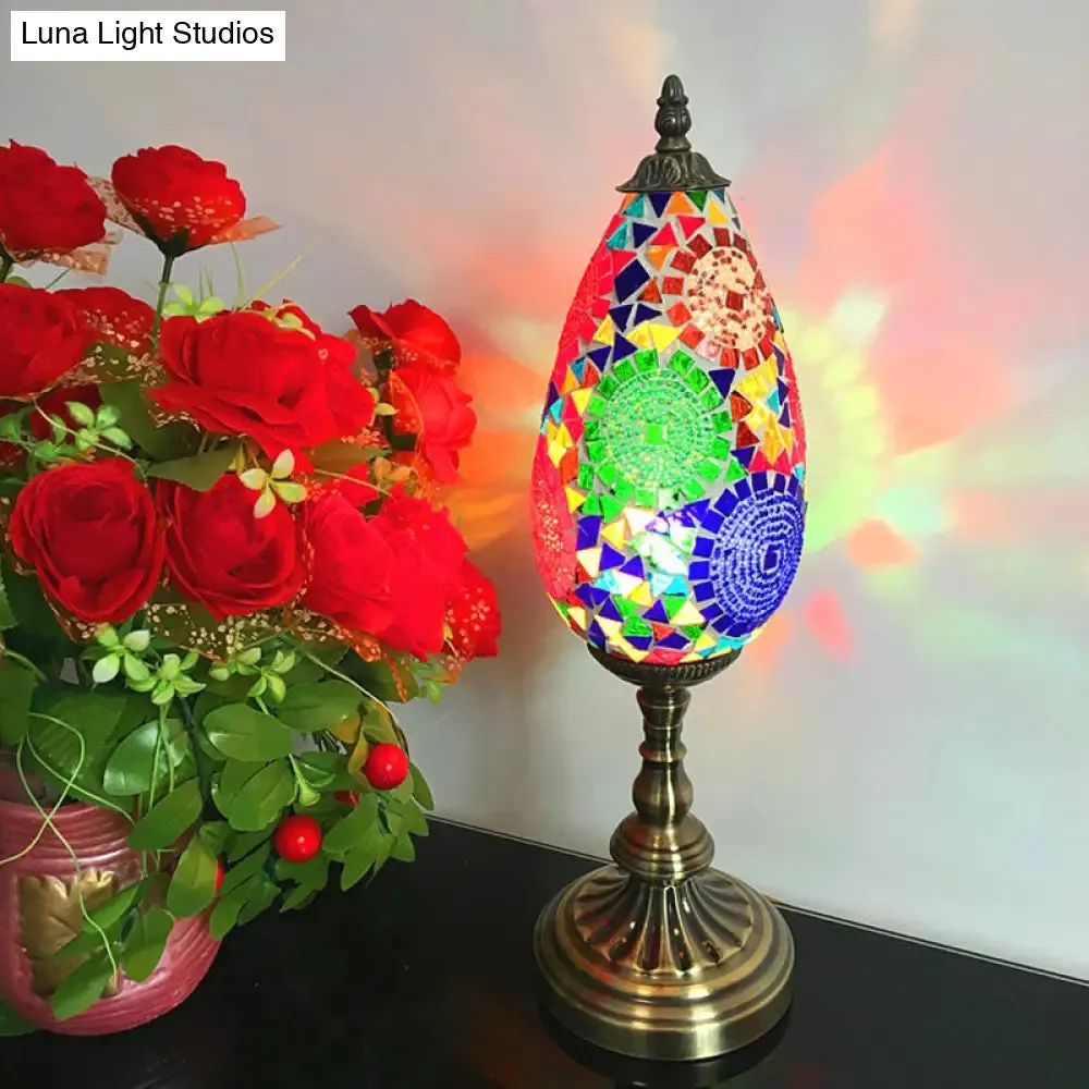 Diane - Antique Orange/Red 1 Bulb Table Light Antique Stained Art Glass Teardrop Plug In Nightstand Lamp for Living Room
