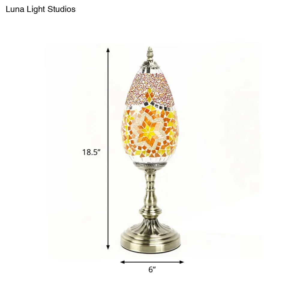 Diane - Antique Orange/Red 1 Bulb Table Light Antique Stained Art Glass Teardrop Plug In Nightstand Lamp for Living Room