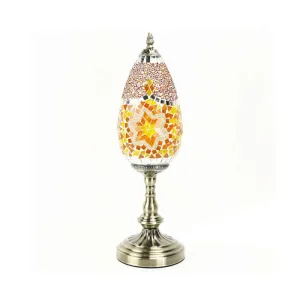 Diane - Antique Orange/Red 1 Bulb Table Light Antique Stained Art Glass Teardrop Plug In Nightstand Lamp for Living Room