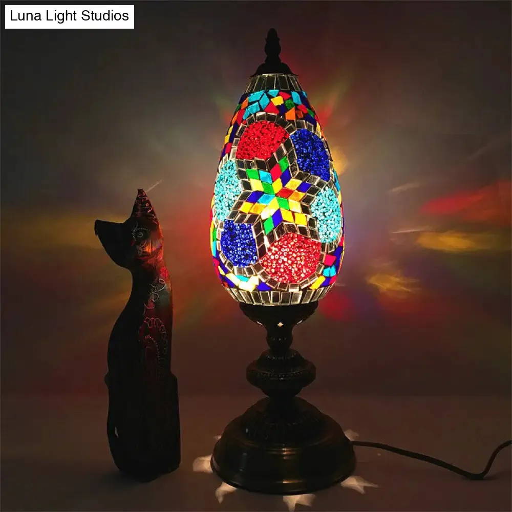 Diane - Antique Orange/Red 1 Bulb Table Light Antique Stained Art Glass Teardrop Plug In Nightstand Lamp for Living Room