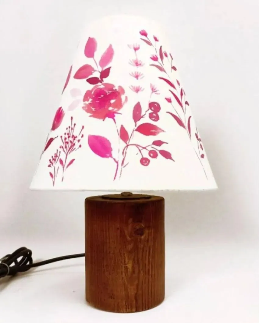 Elegant Pink Floral Shaded Cone Cotton Table Lamp | Pink