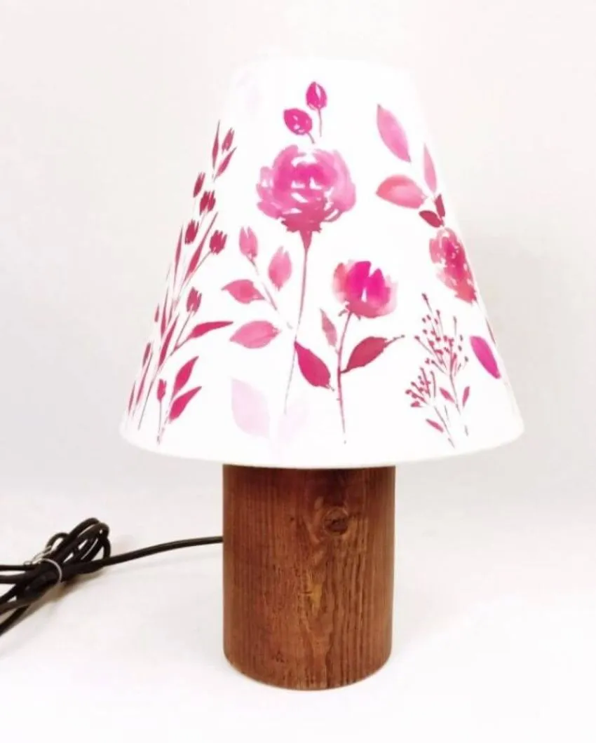 Elegant Pink Floral Shaded Cone Cotton Table Lamp | Pink