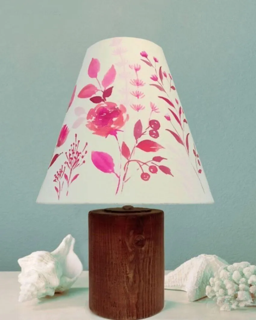 Elegant Pink Floral Shaded Cone Cotton Table Lamp | Pink