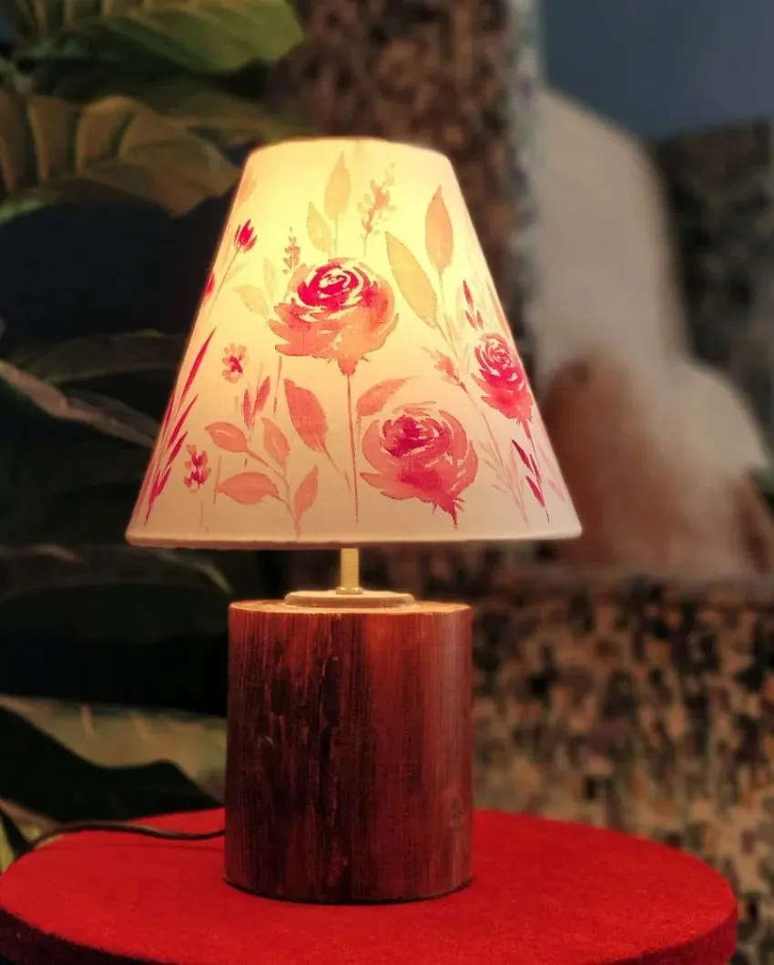 Elegant Pink Floral Shaded Cone Cotton Table Lamp | Pink