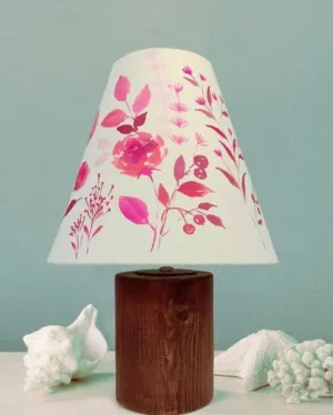 Elegant Pink Floral Shaded Cone Cotton Table Lamp | Pink