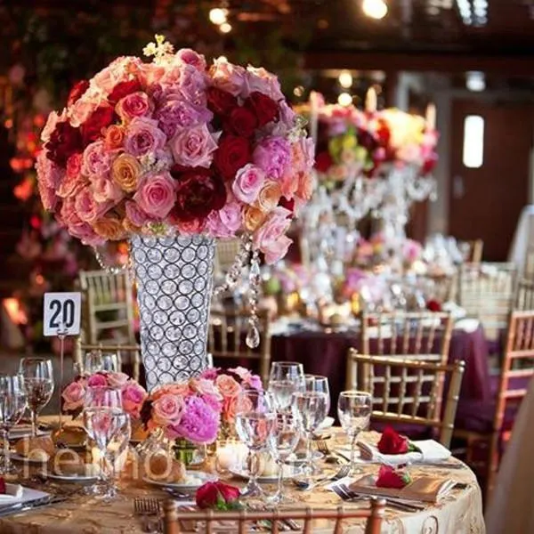 Elegant Tall Hurricane Beaded Crystal Vase Wedding Centerpiece - 24" Tall